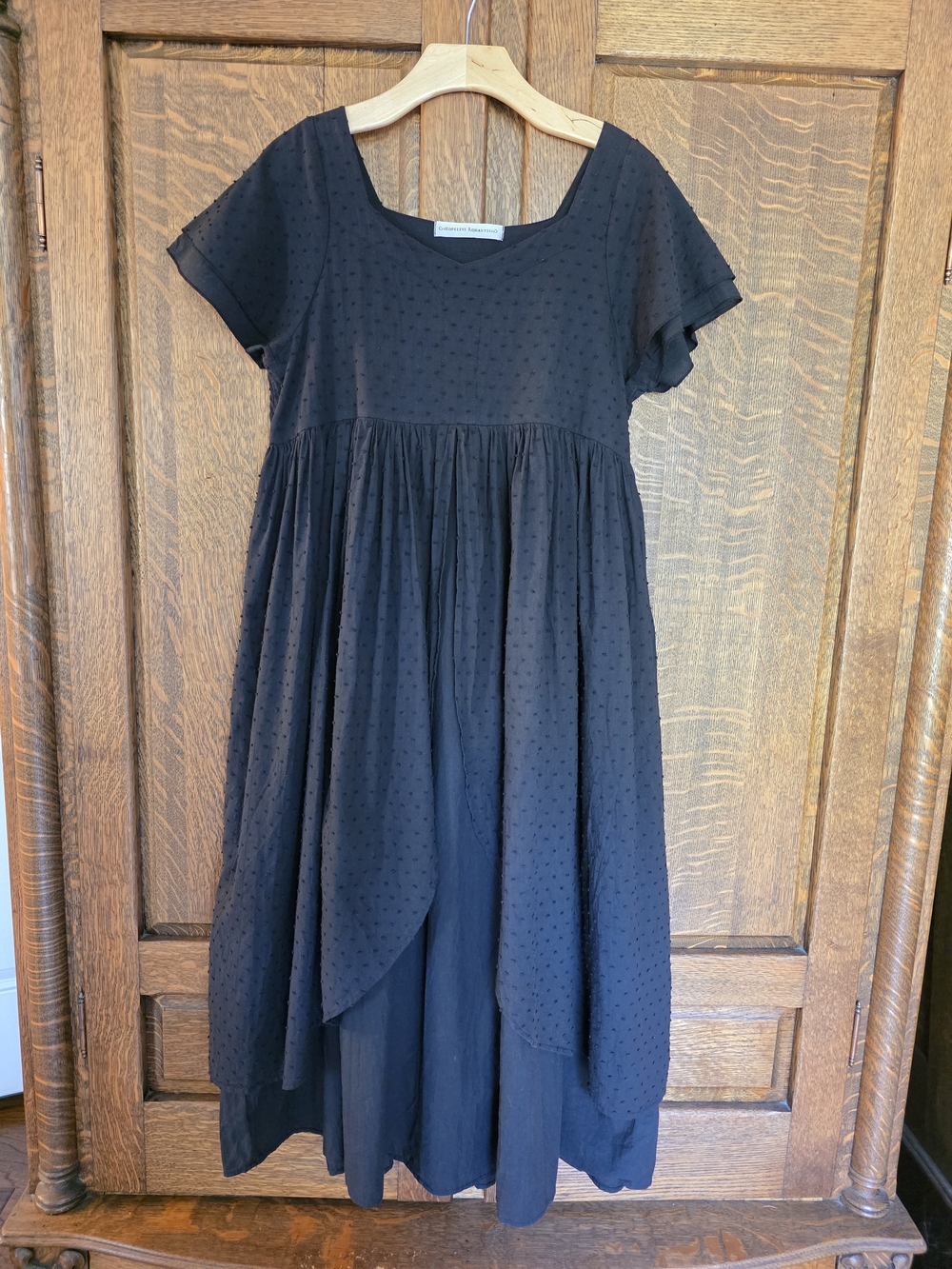 Hopeless Romantic Black Swiss Dot Midi Dress Sweetheart Neckline